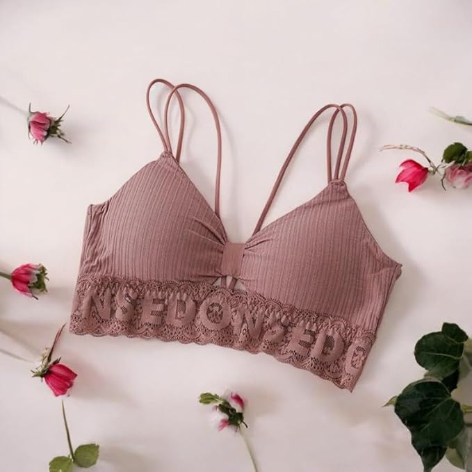 eorma Elegant Lace Bralette with Ribbed Texture – Lightly Padded, Strappy Design, Breathable, Everyday Comfort